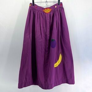 Vintage 90s Purple Wrap Skirt Fruit Lips Appliqué Whimsical Kitsch Teacher Apron